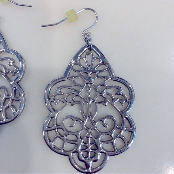 Silver Stencil Chandelier Wire Hook Drop Earrings - Picture 4 of 4